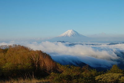 View of volcanic mountain against blue sky