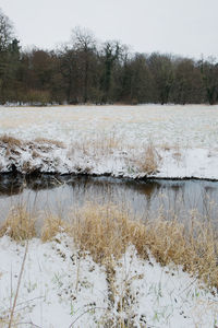 Scenic view of landscape against sky during winter