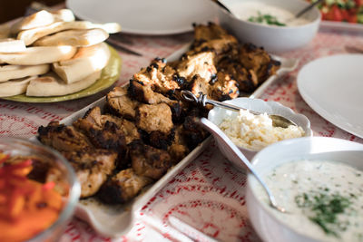 Close-up of meal served on table