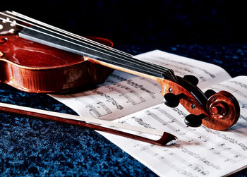 High angle view of paper on table