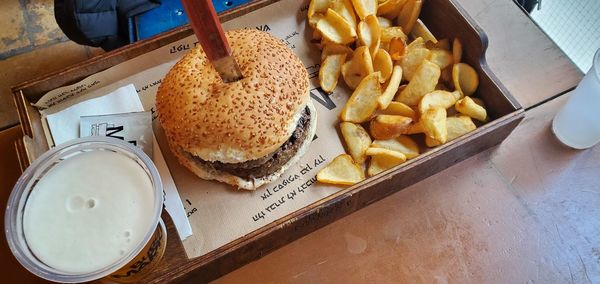 High angle view of food on table