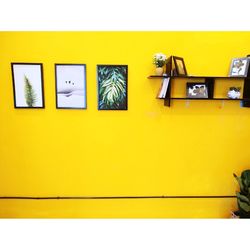 Low angle view of yellow windows on wall