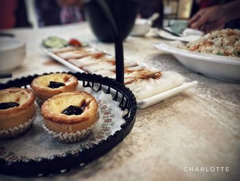 Close-up of dessert in plate on table