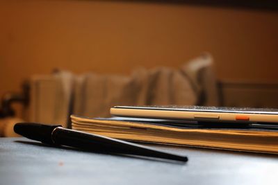 Close-up of books on table