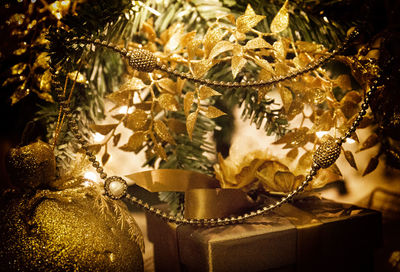 Close-up of illuminated christmas tree