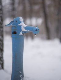 Close-up of snow against blue sky