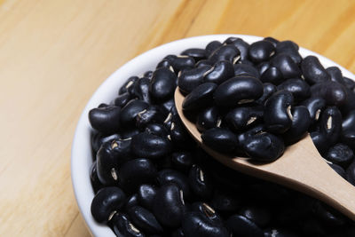 High angle view of black coffee in bowl on table