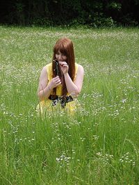 Portrait of a woman in a field