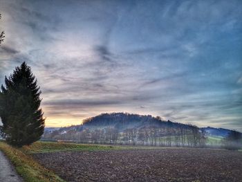 Scenic view of field against sky during sunset