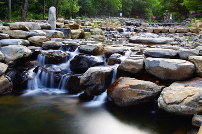 Water flowing through rocks