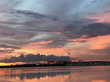 Scenic view of buildings against sky during sunset