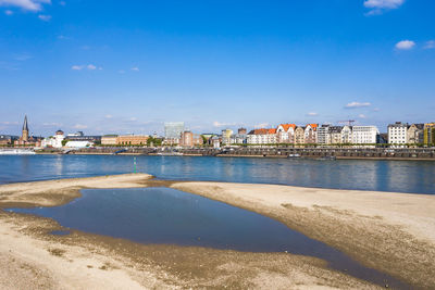 The banks of the rhine in düsseldorf and a bird's eye view of the city