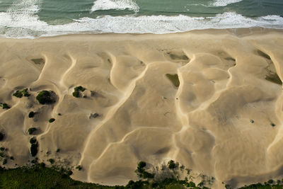 High angle view of sand on beach