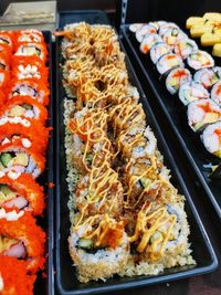 High angle view of sushi in tray