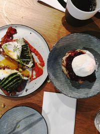 High angle view of food in plate on table