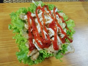 High angle view of chopped vegetables on table