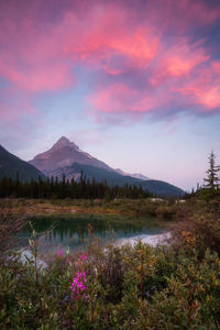 Scenic view of lake against sky during sunset
