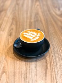 High angle view of coffee on table