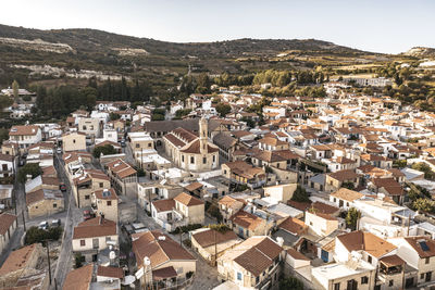 High angle view of townscape against sky