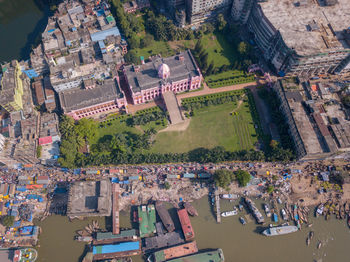 High angle view of townscape against buildings in city