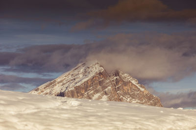 Closeup of the majestic top of mount antelao in winter conditions