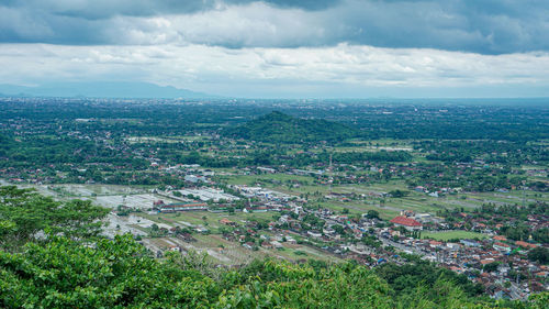 High angle view of townscape against sky