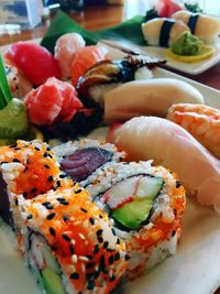 Close-up of sushi in plate