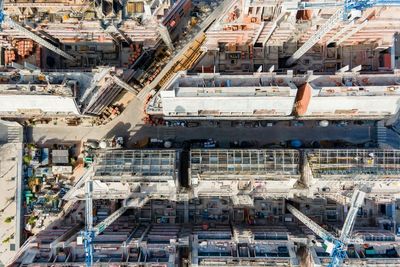 High angle view of buildings in city