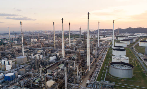 Aerial view oil refinery. industrial view at oil refinery plant form industry zone 