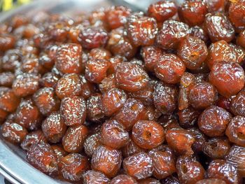 High angle view of raspberries in plate