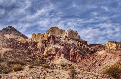 Rock formations on landscape against sky