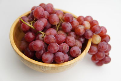 High angle view of grapes in bowl