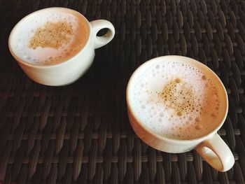 High angle view of coffee on table