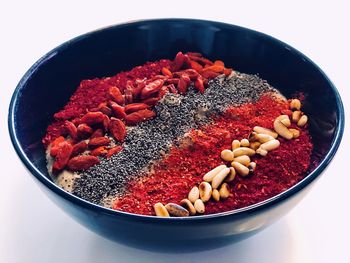 High angle view of chopped fruits in bowl