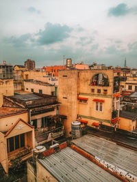 High angle view of buildings in vietnamese town against sky