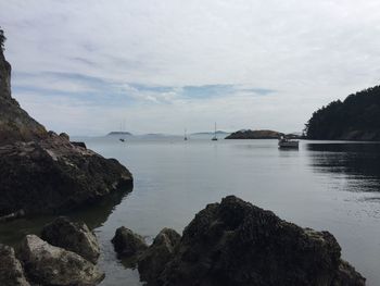 Scenic view of sea against cloudy sky