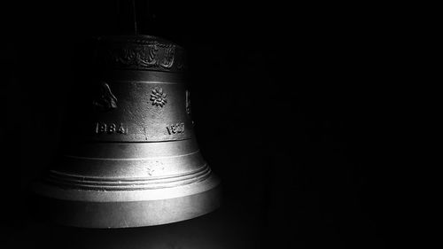 Close up of electric lamp against black background