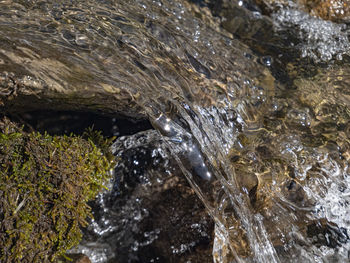 High angle view of water flowing through rocks