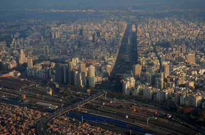 Aerial view of bridge and buildings in city