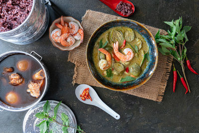 High angle view of various fruits in bowl