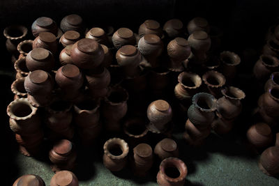 High angle view of pottery for sale in shop