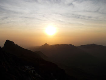 Scenic view of silhouette mountains against sky during sunset