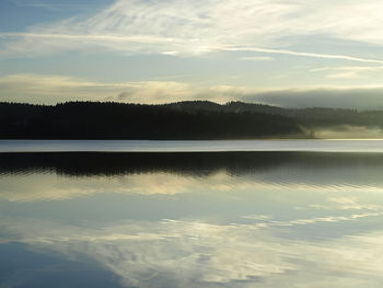 Scenic view of lake against sky during sunset