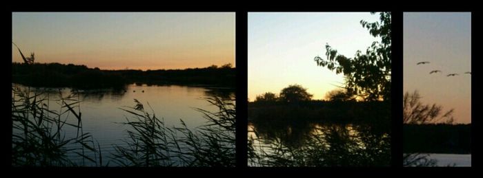 Scenic view of calm lake at sunset