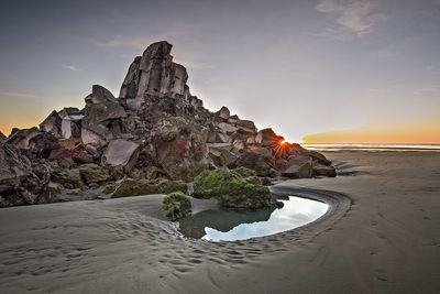 Scenic view of landscape against sky at sunset