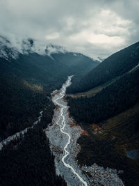 High angle view of mountain range against sky