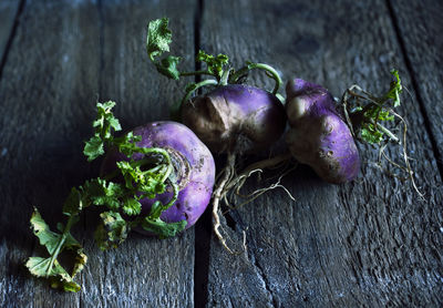 Close-up of purple turnip on table