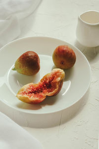 High angle view of food in plate on table