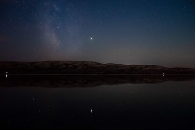 Scenic view of lake against sky at night