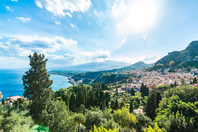 A sunny view of etna's volcano, from the wonderful town of taormina.